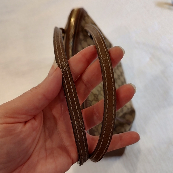 Gucci Bree Dome Tote Bag Brown Leather Cream Canvas Double Straps Zip Closure - Picture 11 of 16